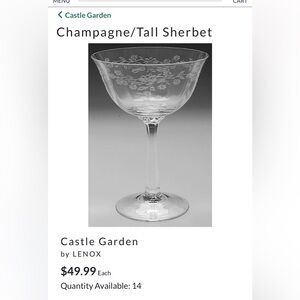 Lenox Castle Garden Crystal Etched Champagne/sherbet glass